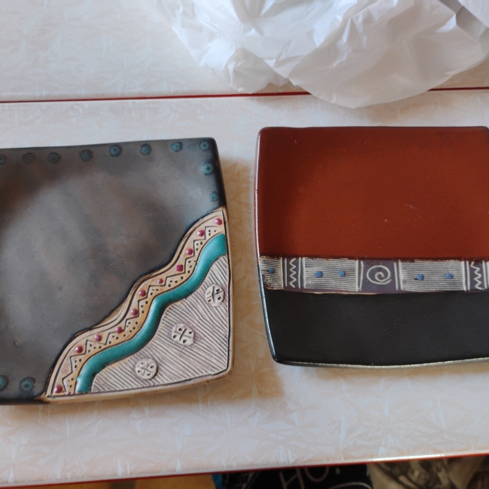 Artistic Square Ceramic Plates Set studio art set of 2